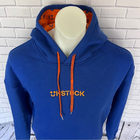 Unstuck Men's Long Sleeve Pullover Drawstring Hoodie Blue Sweatshirt Size Medium - Picture 5 of 11